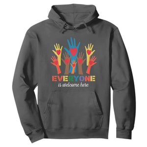 Everyone Is Welcome Here Hoodie Equality Rainbow Fist Hands TS02 Dark Heather Print Your Wear