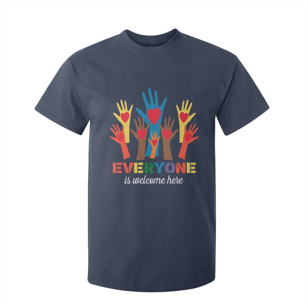 Everyone Is Welcome Here T Shirt For Kid Equality Rainbow Fist Hands TS02 Navy Print Your Wear