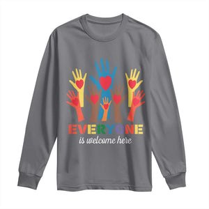 Everyone Is Welcome Here Long Sleeve Shirt Equality Rainbow Fist Hands TS02 Charcoal Print Your Wear