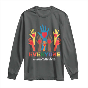 Everyone Is Welcome Here Long Sleeve Shirt Equality Rainbow Fist Hands TS02 Dark Heather Print Your Wear