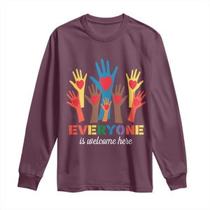 Everyone Is Welcome Here Long Sleeve Shirt Equality Rainbow Fist Hands TS02 Maroon Print Your Wear