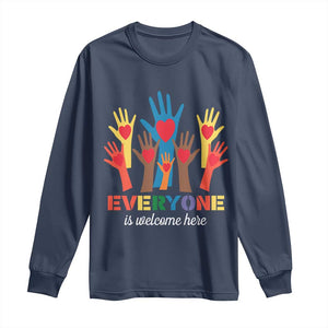 Everyone Is Welcome Here Long Sleeve Shirt Equality Rainbow Fist Hands TS02 Navy Print Your Wear