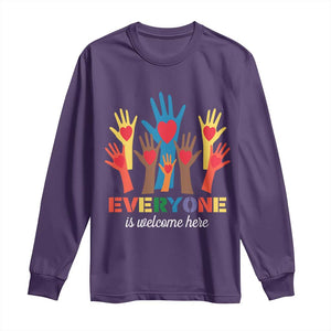 Everyone Is Welcome Here Long Sleeve Shirt Equality Rainbow Fist Hands TS02 Purple Print Your Wear