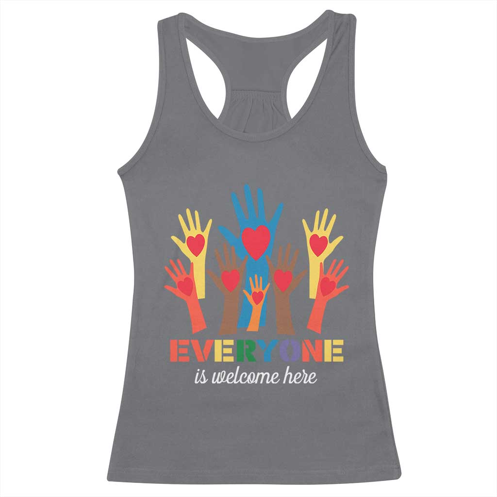 Everyone Is Welcome Here Racerback Tank Top Equality Rainbow Fist Hands TS02 Charcoal Print Your Wear