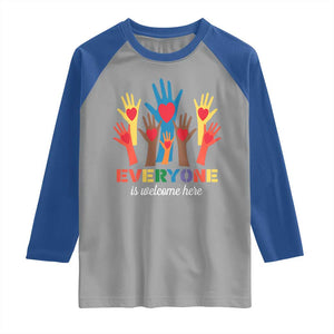 Everyone Is Welcome Here Raglan Shirt Equality Rainbow Fist Hands TS02 Sport Gray Royal Print Your Wear