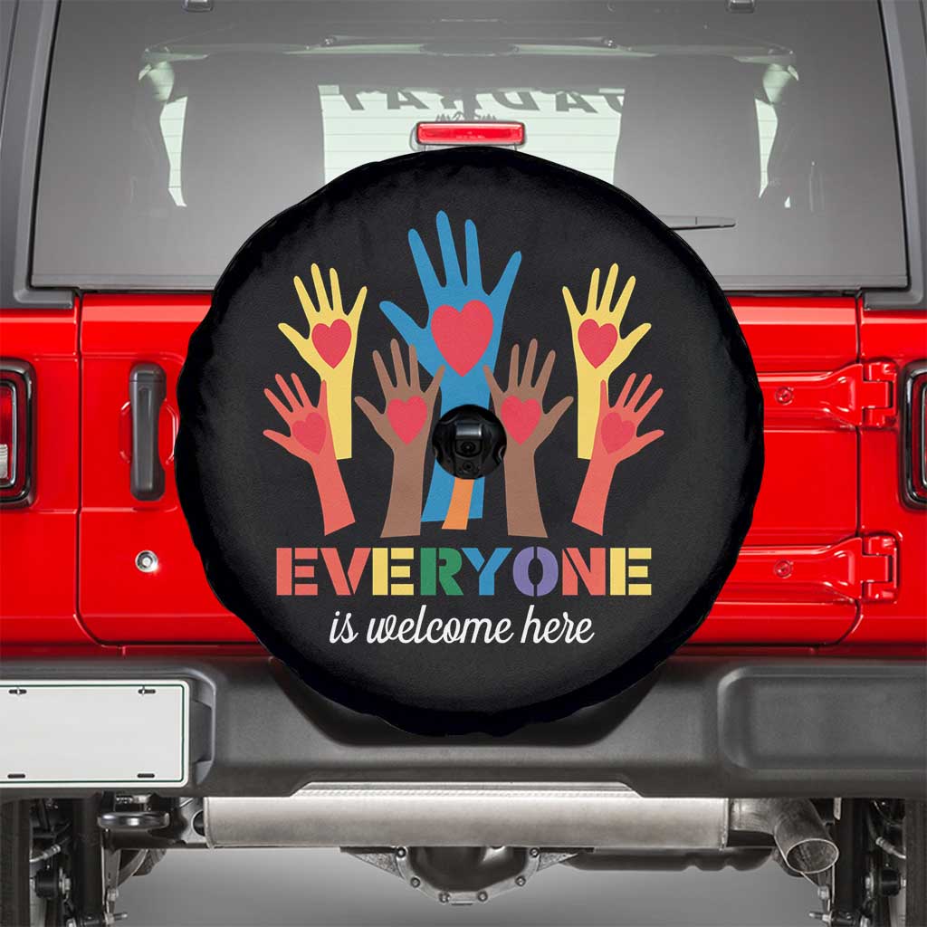 Everyone Is Welcome Here Spare Tire Cover Equality Rainbow Fist Hands TS02 Black Print Your Wear