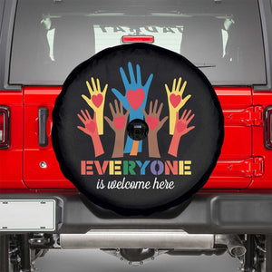 Everyone Is Welcome Here Spare Tire Cover Equality Rainbow Fist Hands TS02 Black Print Your Wear