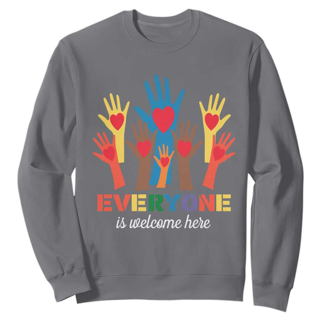 Everyone Is Welcome Here Sweatshirt Equality Rainbow Fist Hands TS02 Charcoal Print Your Wear