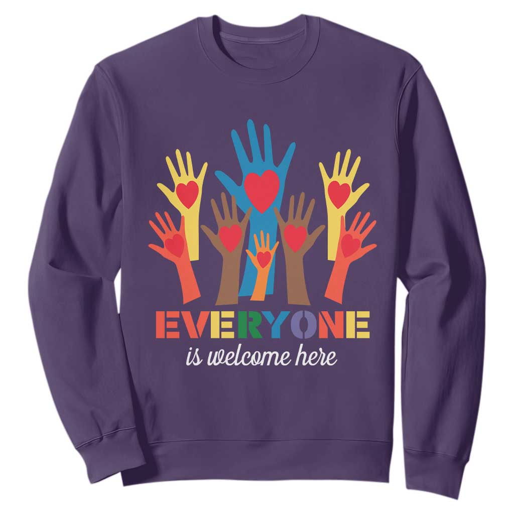 Everyone Is Welcome Here Sweatshirt Equality Rainbow Fist Hands TS02 Purple Print Your Wear