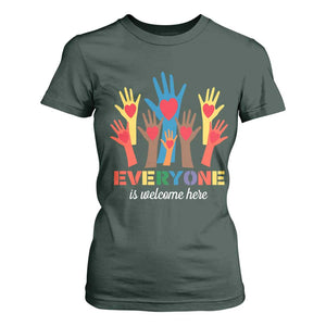 Everyone Is Welcome Here T Shirt For Women Equality Rainbow Fist Hands TS02 Dark Forest Green Print Your Wear
