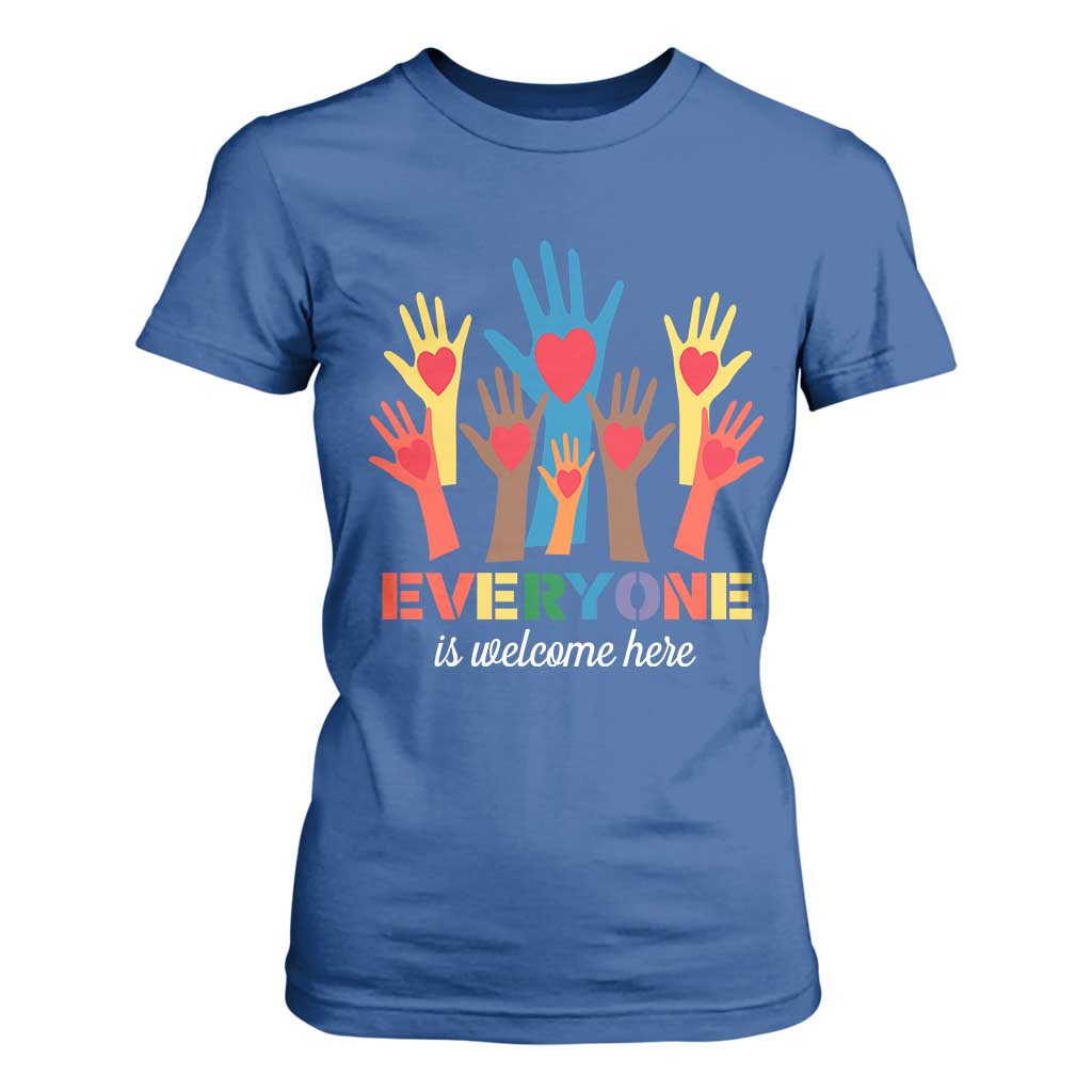 Everyone Is Welcome Here T Shirt For Women Equality Rainbow Fist Hands TS02 Royal Blue Print Your Wear