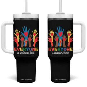 Everyone Is Welcome Here Tumbler With Handle Equality Rainbow Fist Hands TS02 One Size: 40 oz Black Print Your Wear