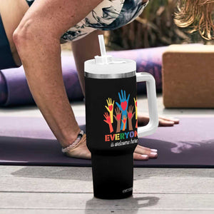 Everyone Is Welcome Here Tumbler With Handle Equality Rainbow Fist Hands TS02 Print Your Wear