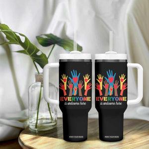 Everyone Is Welcome Here Tumbler With Handle Equality Rainbow Fist Hands TS02 Print Your Wear