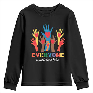 Everyone Is Welcome Here Youth Sweatshirt Equality Rainbow Fist Hands TS02 Black Print Your Wear
