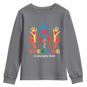 Everyone Is Welcome Here Youth Sweatshirt Equality Rainbow Fist Hands TS02 Charcoal Print Your Wear