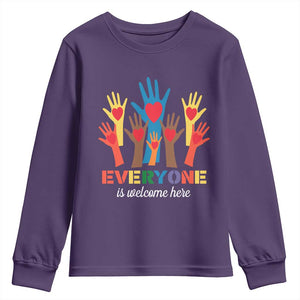 Everyone Is Welcome Here Youth Sweatshirt Equality Rainbow Fist Hands TS02 Purple Print Your Wear