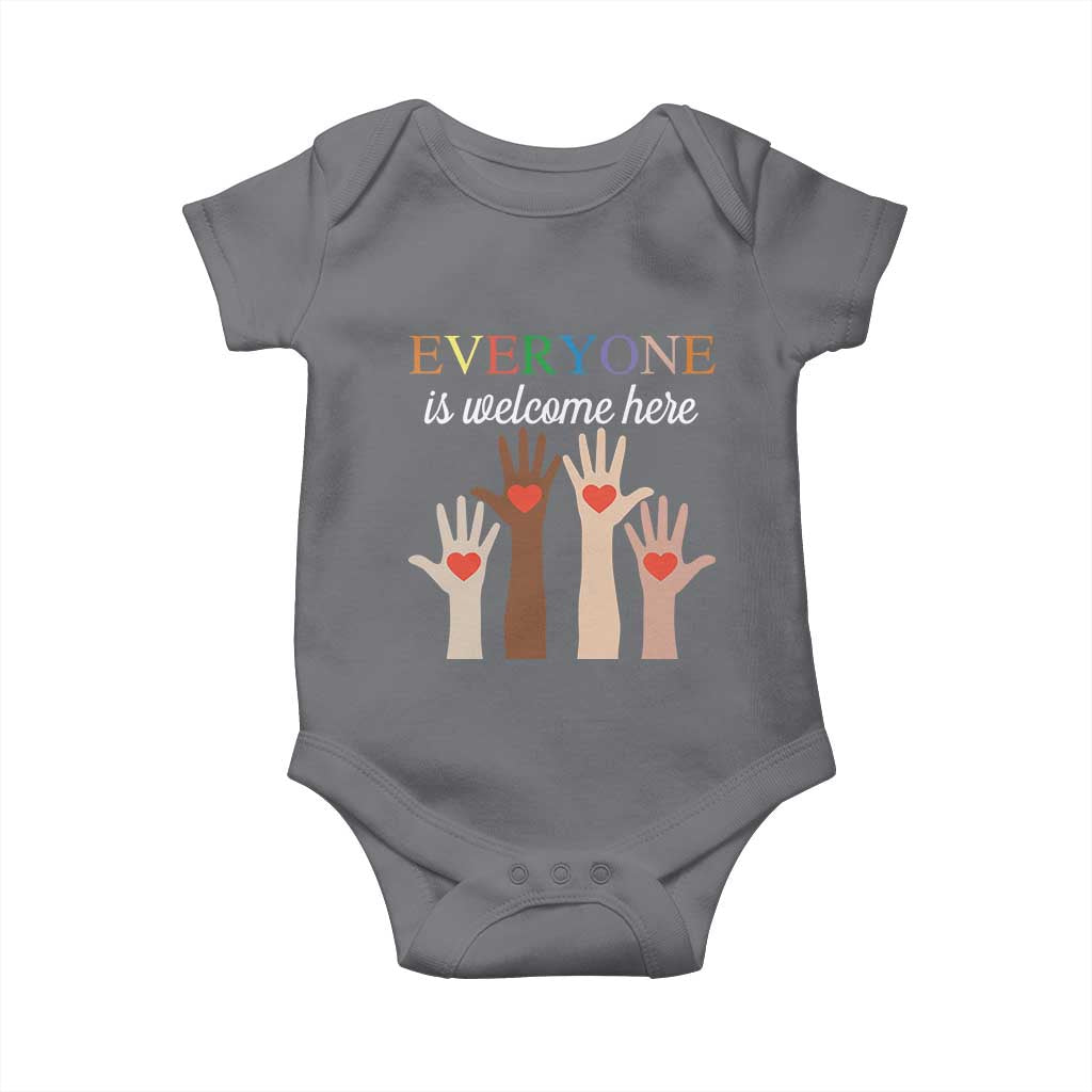 Everyone Is Welcome Here Baby Onesie Equality Fist Hands Hearts TS02 Charcoal Print Your Wear