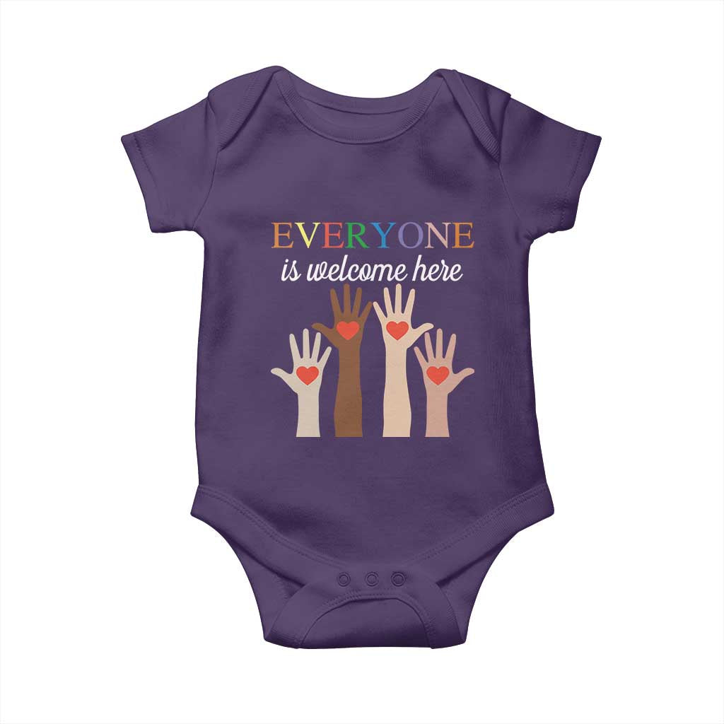 Everyone Is Welcome Here Baby Onesie Equality Fist Hands Hearts TS02 Purple Print Your Wear
