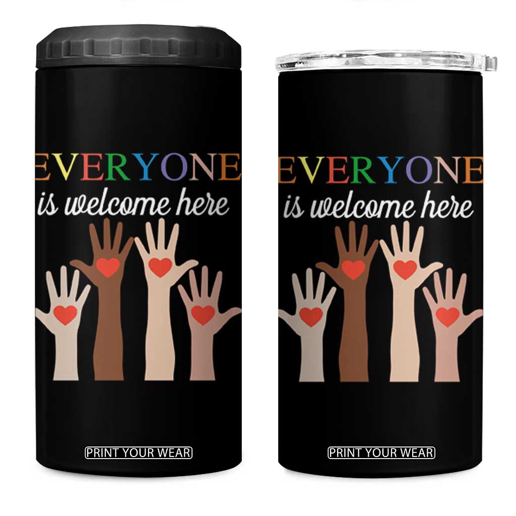 Everyone Is Welcome Here 4 in 1 Can Cooler Tumbler Equality Fist Hands Hearts TS02 One Size: 16 oz Black Print Your Wear