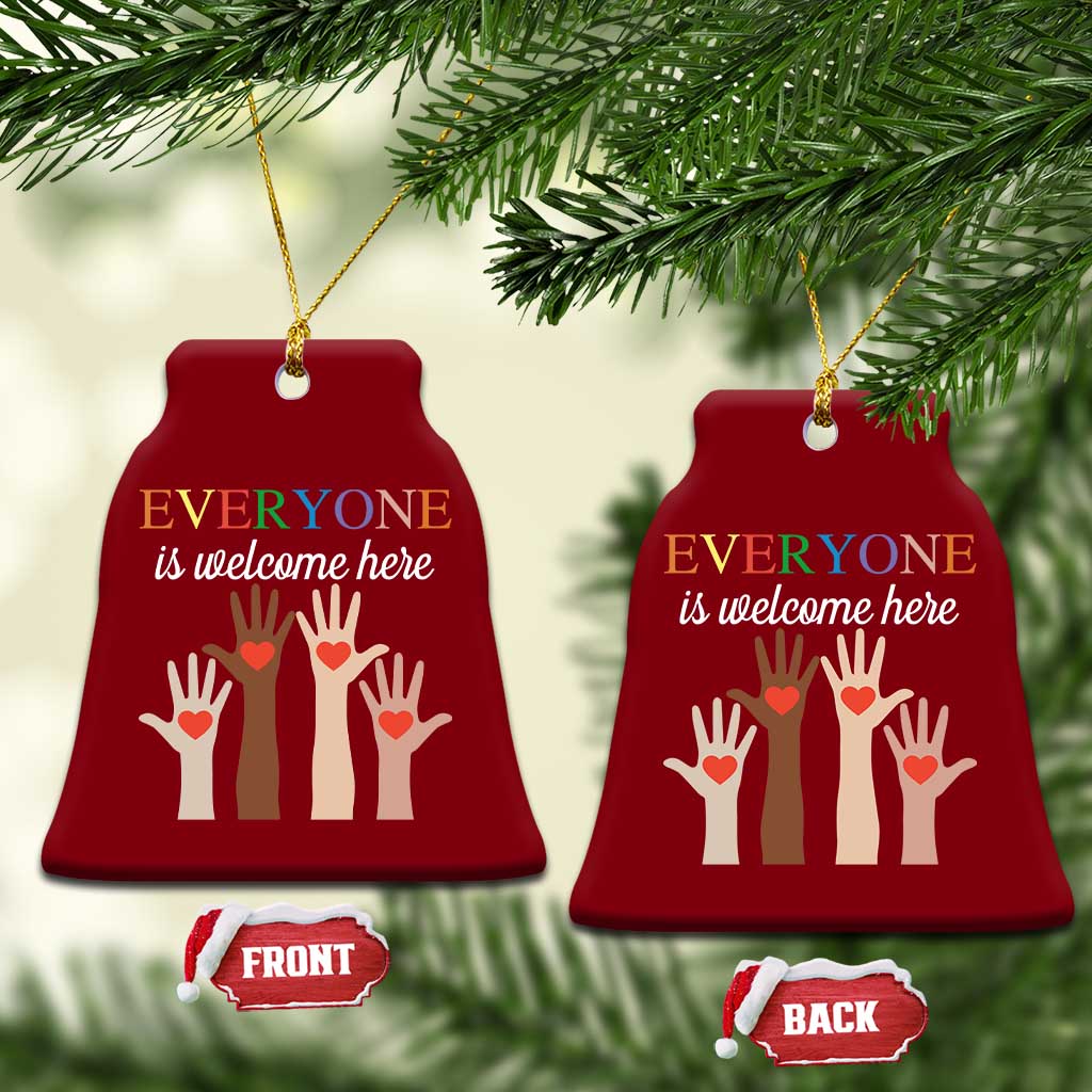 Everyone Is Welcome Here Ceramic Ornament Equality Fist Hands Hearts TS02 Print Your Wear
