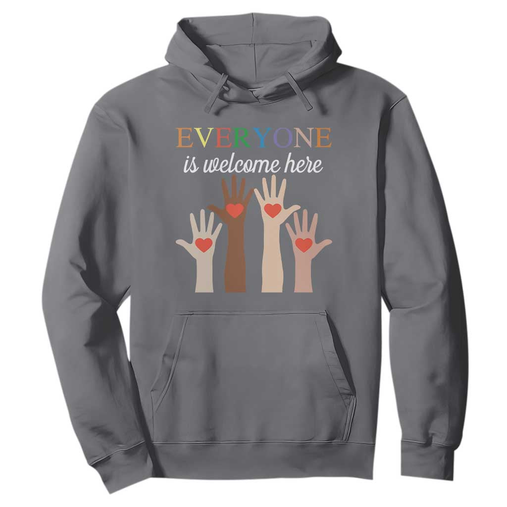 Everyone Is Welcome Here Hoodie Equality Fist Hands Hearts TS02 Charcoal Print Your Wear