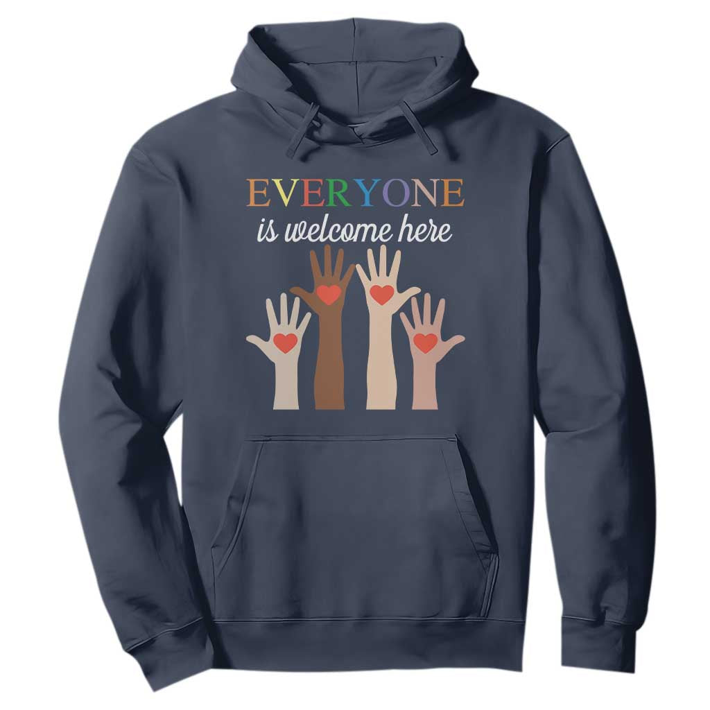 Everyone Is Welcome Here Hoodie Equality Fist Hands Hearts TS02 Navy Print Your Wear