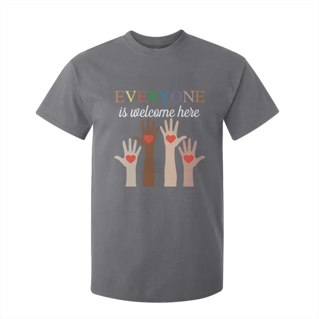 Everyone Is Welcome Here T Shirt For Kid Equality Fist Hands Hearts TS02 Charcoal Print Your Wear