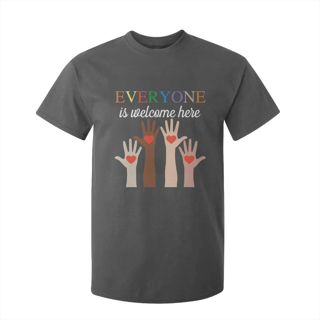 Everyone Is Welcome Here T Shirt For Kid Equality Fist Hands Hearts TS02 Dark Heather Print Your Wear