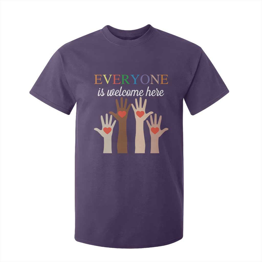 Everyone Is Welcome Here T Shirt For Kid Equality Fist Hands Hearts TS02 Purple Print Your Wear