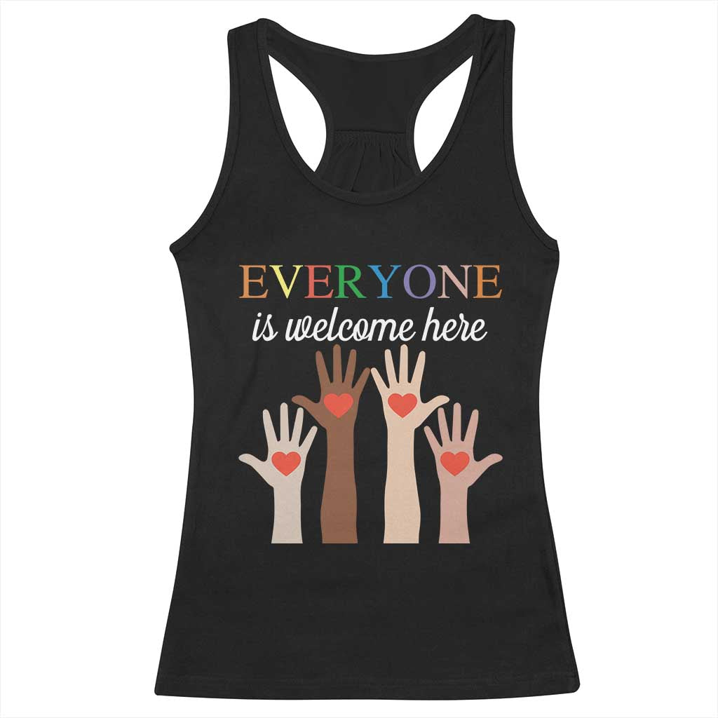 Everyone Is Welcome Here Racerback Tank Top Equality Fist Hands Hearts TS02 Black Print Your Wear