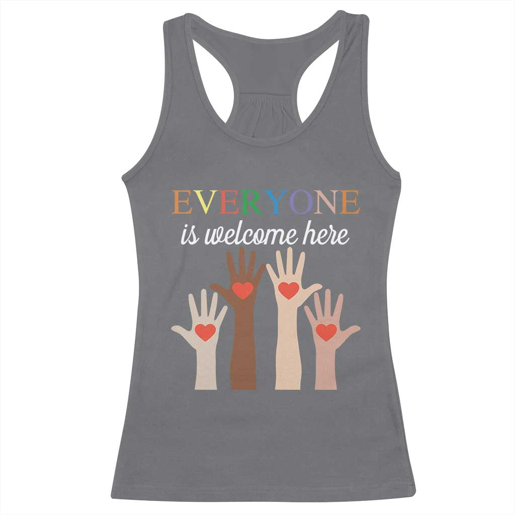 Everyone Is Welcome Here Racerback Tank Top Equality Fist Hands Hearts TS02 Charcoal Print Your Wear