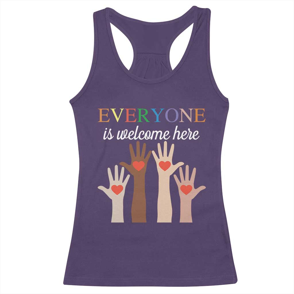Everyone Is Welcome Here Racerback Tank Top Equality Fist Hands Hearts TS02 Purple Print Your Wear