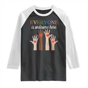 Everyone Is Welcome Here Raglan Shirt Equality Fist Hands Hearts TS02 Black White Print Your Wear