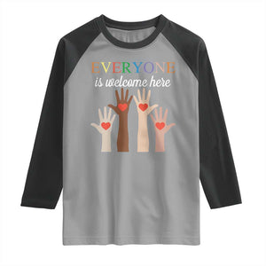 Everyone Is Welcome Here Raglan Shirt Equality Fist Hands Hearts TS02 Sport Gray Black Print Your Wear