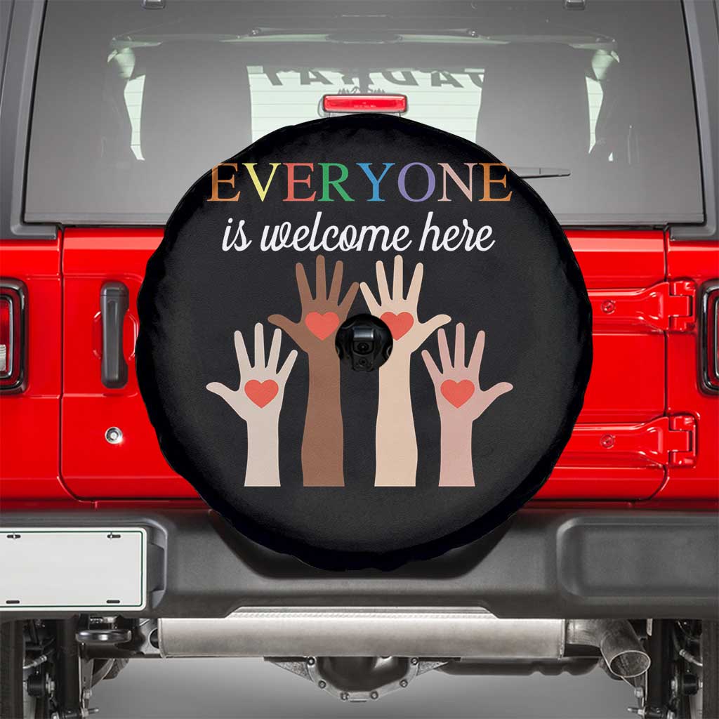 Everyone Is Welcome Here Spare Tire Cover Equality Fist Hands Hearts TS02 Black Print Your Wear