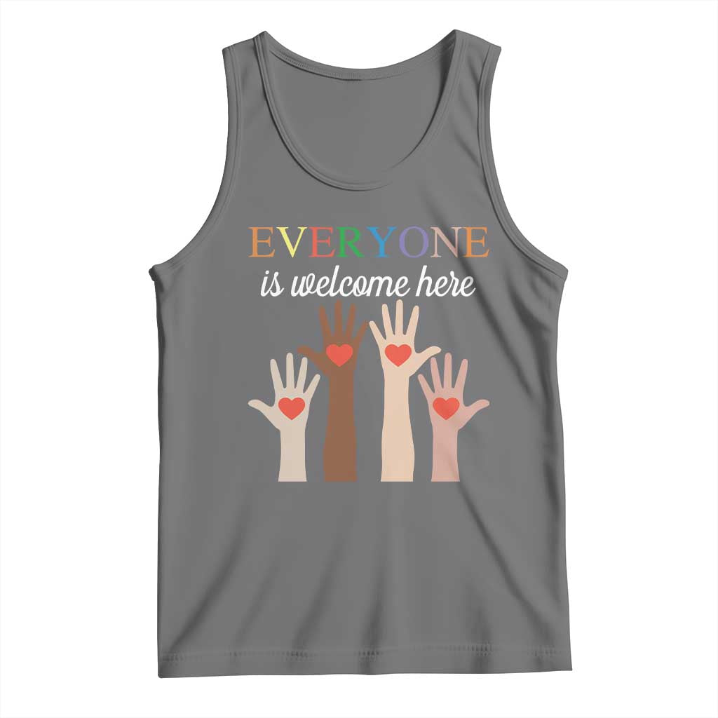 Everyone Is Welcome Here Tank Top Equality Fist Hands Hearts TS02 Black Heather Print Your Wear