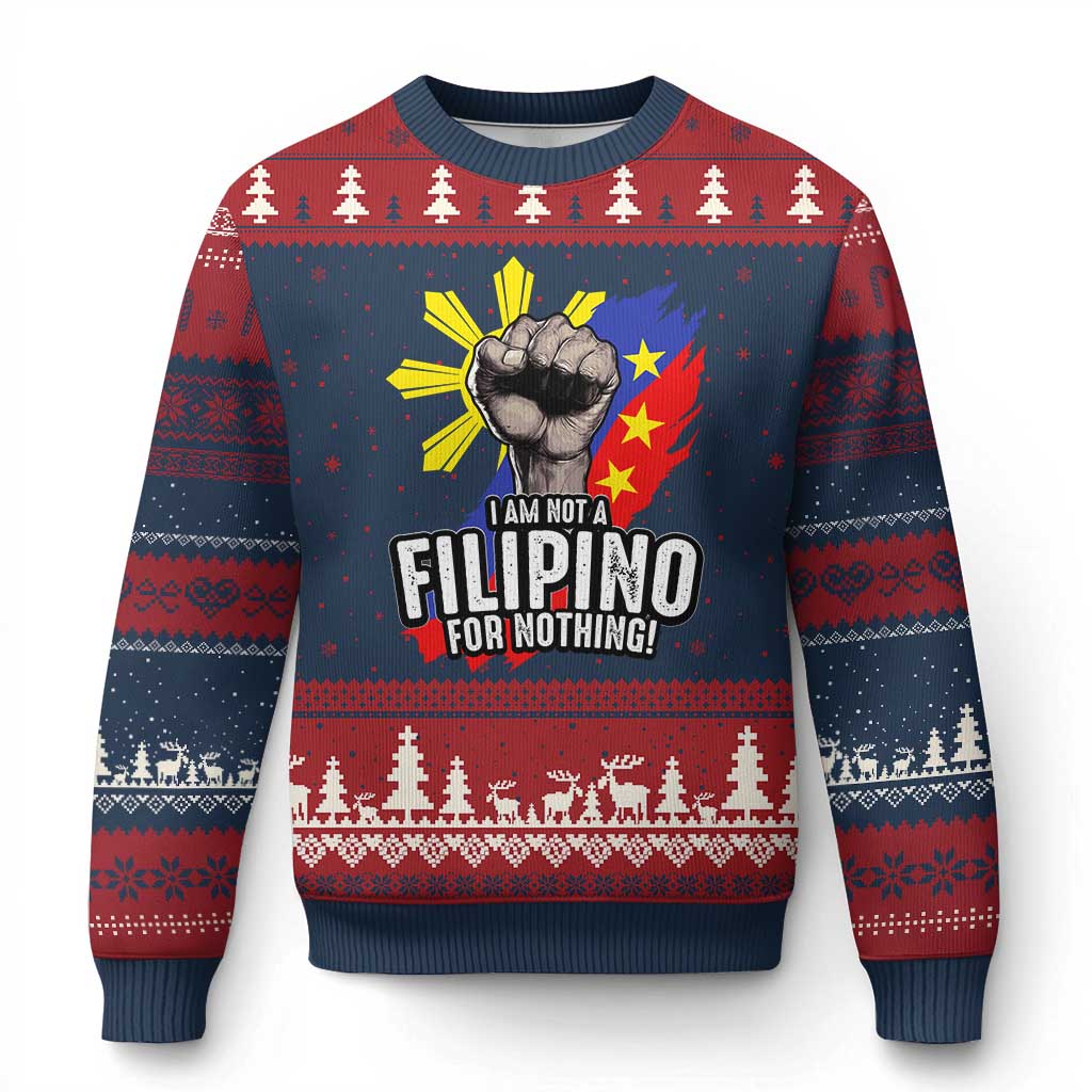 I Am Not Filipino For Nothing Ugly Christmas Sweater Fight Supporter Philippine Flag TS02 Navy Red Print Your Wear