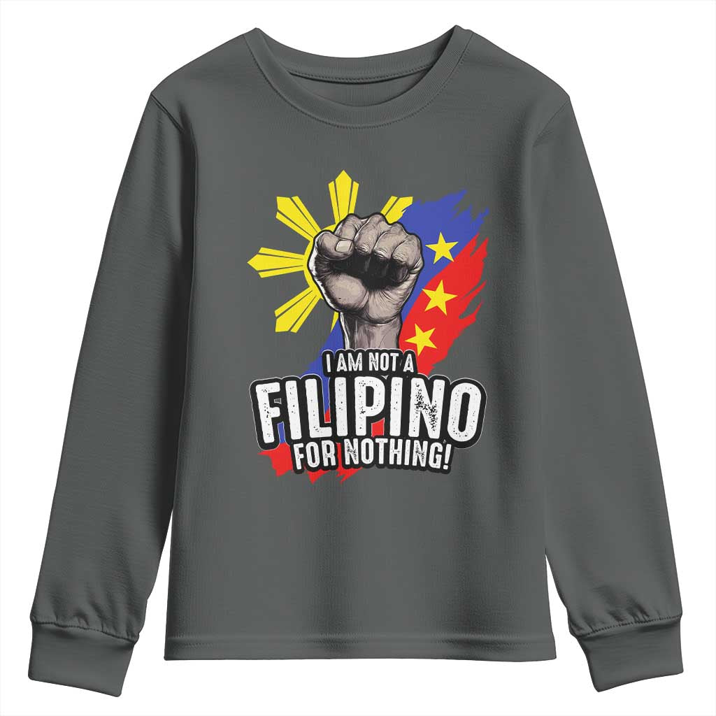 I Am Not Filipino For Nothing Youth Sweatshirt Fight Supporter Philippine Flag TS02 Dark Heather Print Your Wear