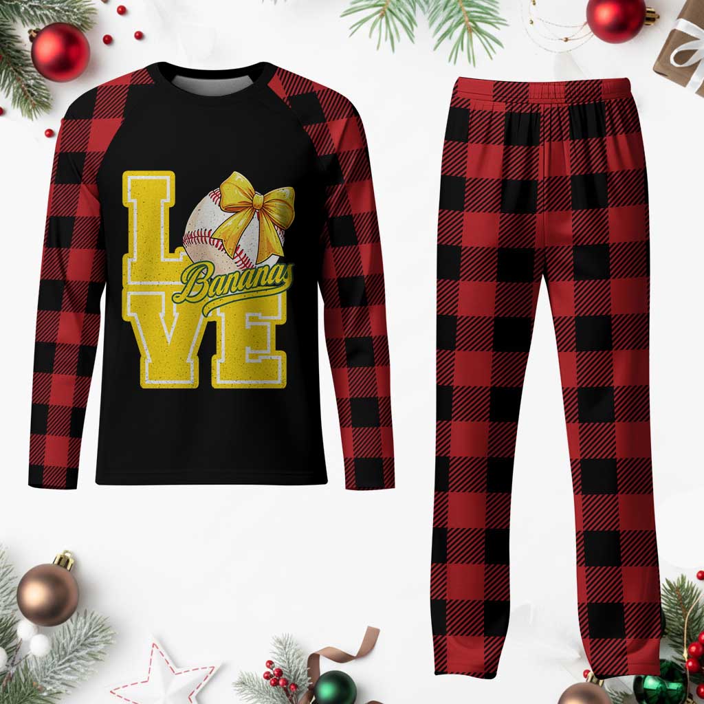 Vintage Banana Coquette Bow Plaid Pajama Set LOVE Baseball Fan Sport Lover TS02 Buffalo Plaid Print Your Wear