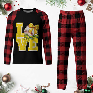 Vintage Banana Coquette Bow Plaid Pajama Set LOVE Baseball Fan Sport Lover TS02 Buffalo Plaid Print Your Wear