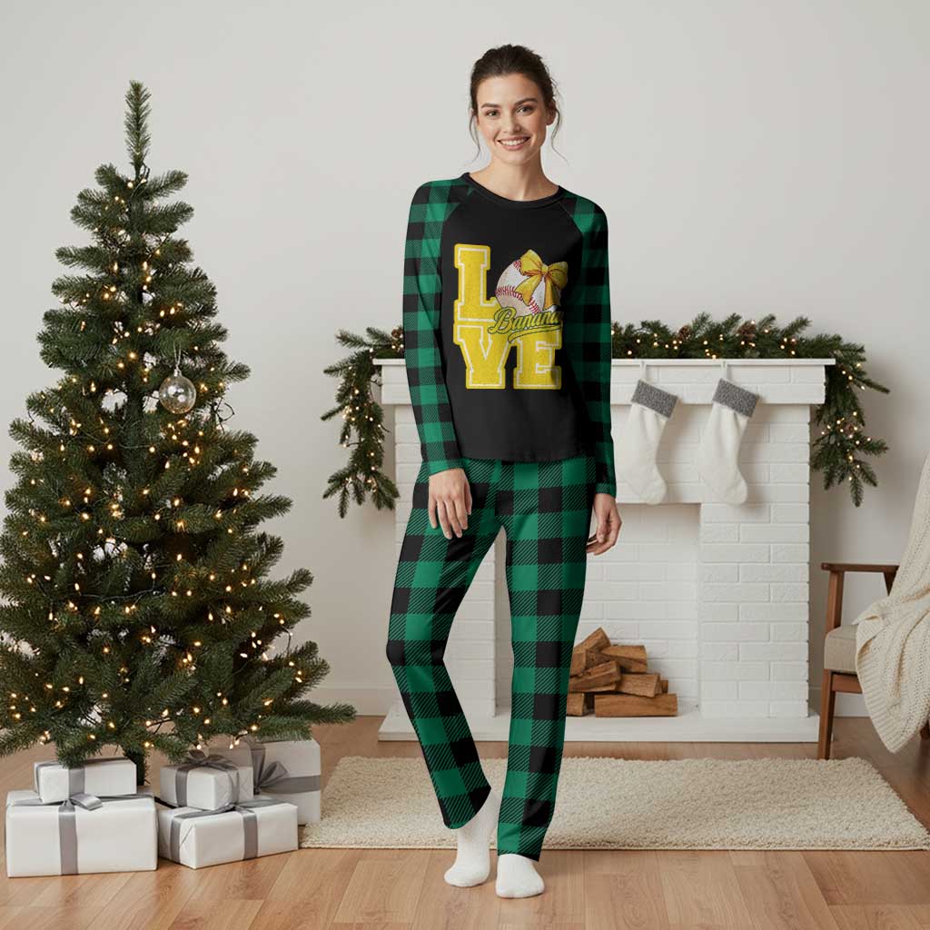 Vintage Banana Coquette Bow Plaid Pajama Set LOVE Baseball Fan Sport Lover TS02 Green Plaid Print Your Wear