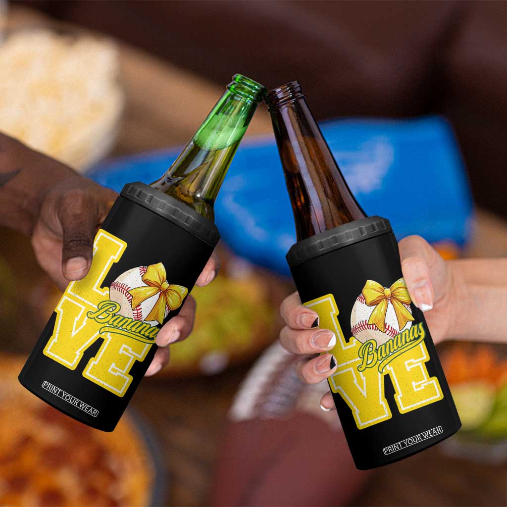 Vintage Banana Coquette Bow 4 in 1 Can Cooler Tumbler LOVE Baseball Fan Sport Lover TS02 Print Your Wear