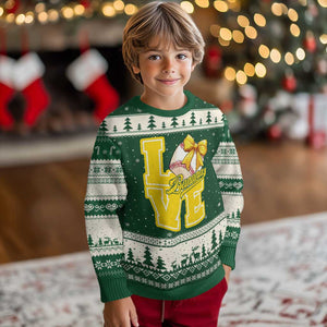 Vintage Banana Coquette Bow Ugly Christmas Sweater LOVE Baseball Fan Sport Lover TS02 Forest Green Beige Print Your Wear