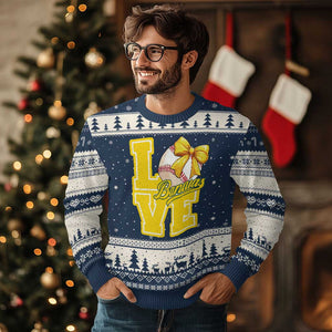 Vintage Banana Coquette Bow Ugly Christmas Sweater LOVE Baseball Fan Sport Lover TS02 Navy Beige Print Your Wear