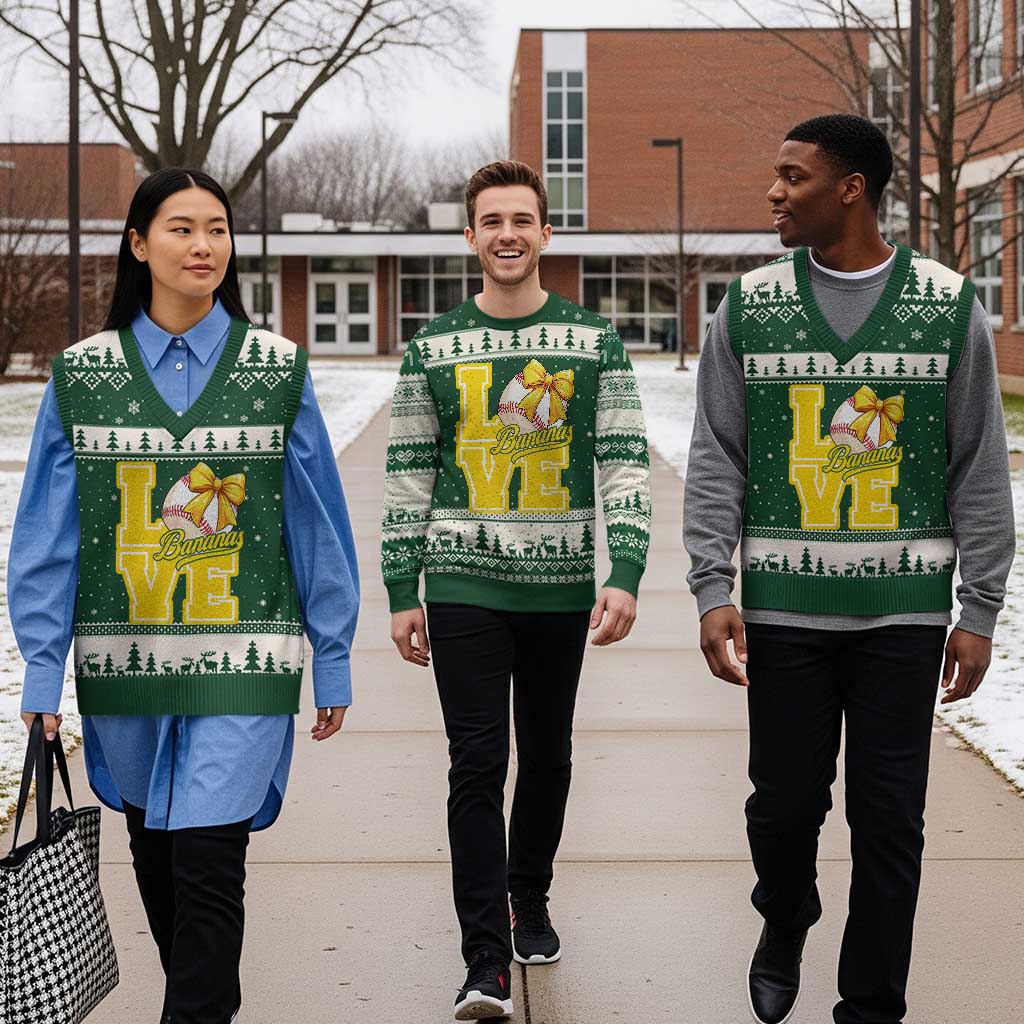Vintage Banana Coquette Bow V-Neck Knit Sweater Vest LOVE Baseball Fan Sport Lover TS02 Forest Green Beige Print Your Wear