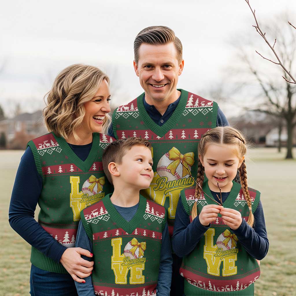 Vintage Banana Coquette Bow V-Neck Knit Sweater Vest LOVE Baseball Fan Sport Lover TS02 Red Green Print Your Wear