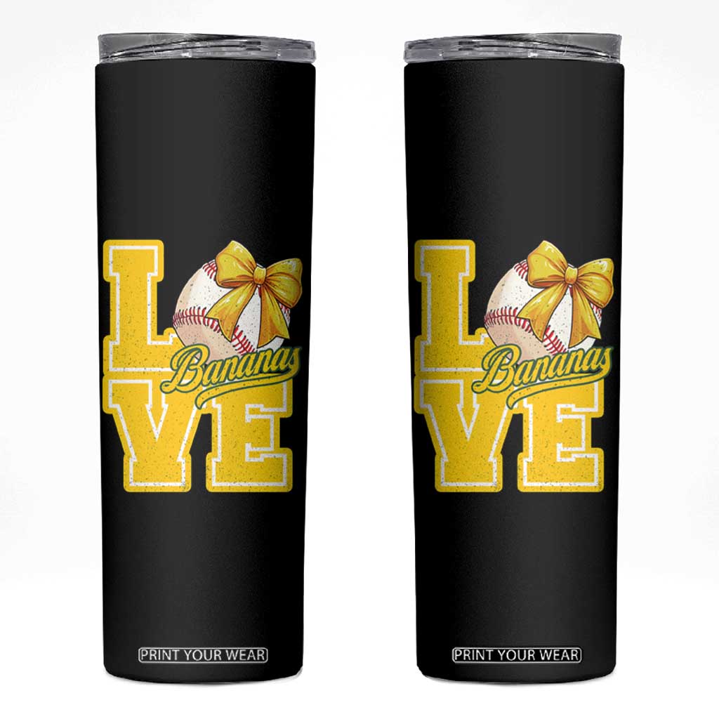 Vintage Banana Coquette Bow Skinny Tumbler LOVE Baseball Fan Sport Lover TS02 Black Print Your Wear