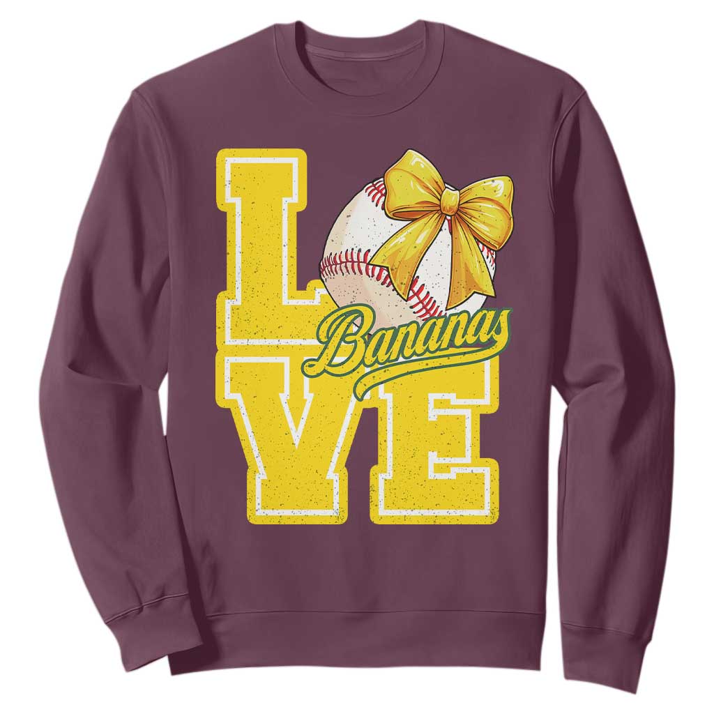 Vintage Banana Coquette Bow Sweatshirt LOVE Baseball Fan Sport Lover TS02 Maroon Print Your Wear