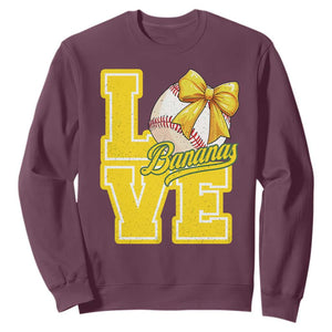 Vintage Banana Coquette Bow Sweatshirt LOVE Baseball Fan Sport Lover TS02 Maroon Print Your Wear